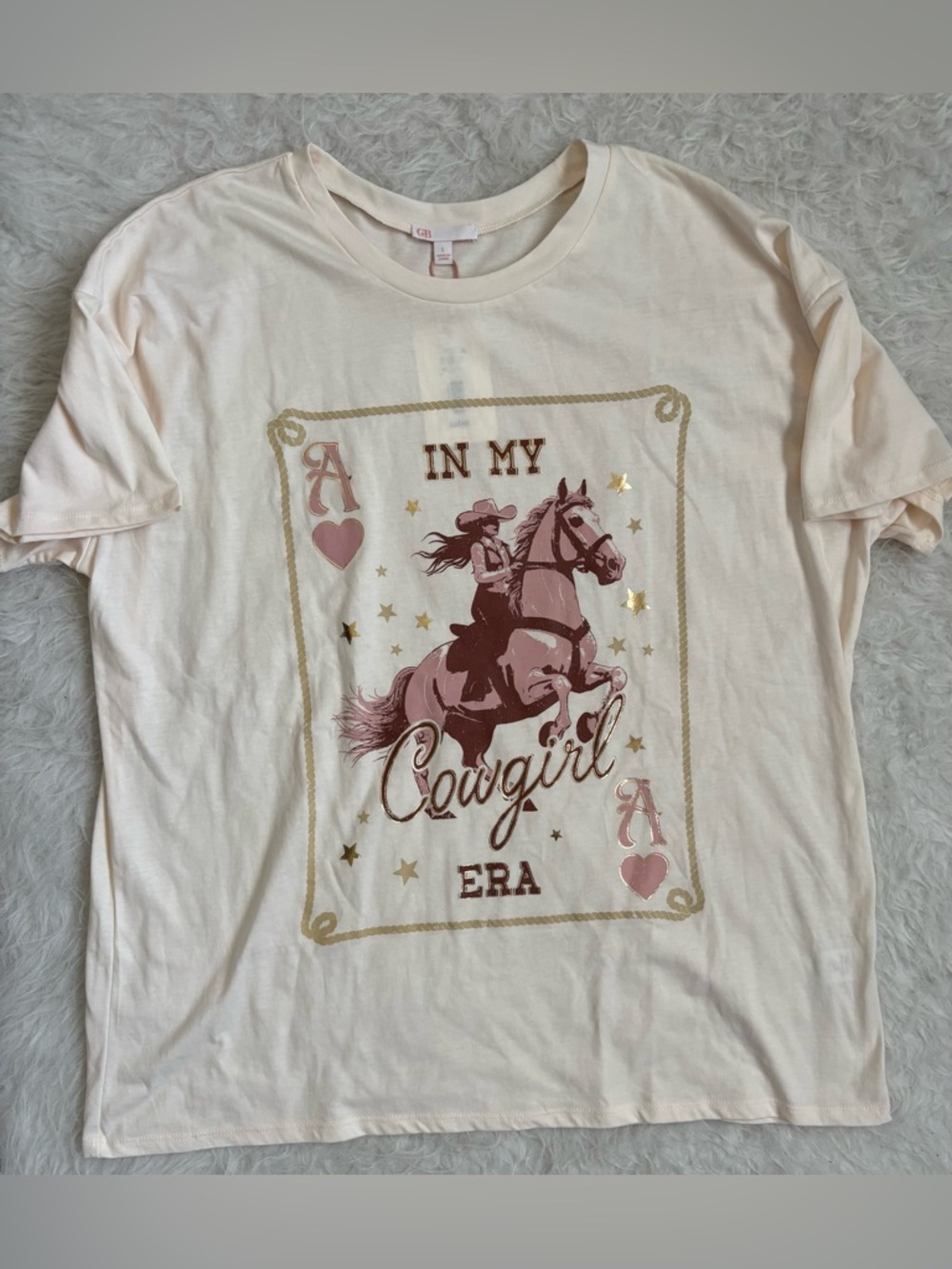 Gianni Bini Women’s Oversized Cream Western Cowgirl Graphic Tee